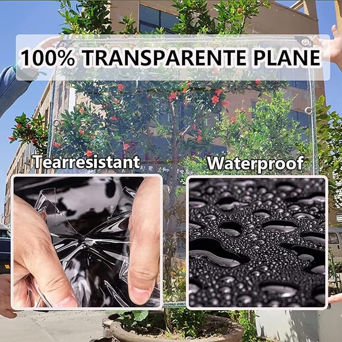 Clear Tarps with Grommets, 6x6.5ft Heavy Duty Waterproof Resistant Transparent Tarp Cover with Reinforced Edge, 14Mil Thickened Tear Resistant Clear PVC Tarp for Patio,Porch