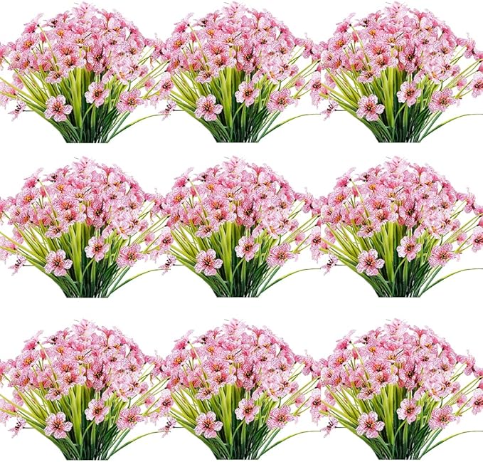 JEMONG 30 Bundles Artificial Flowers Outdoor UV Resistant Fake Flowers No Fade Faux Plastic Plants Garden Porch Window Box Decorating(Pink)