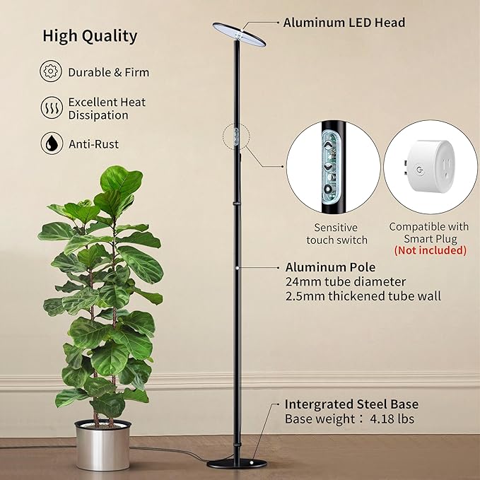 chiphy Grow Lights, Full Spectrum Plant Light for Indoor Plants, 40W, 10 Dimmable Brightness, 69" Heights Adjustable, Compatible with Smart Plug, Ideal for Large Tall Plants