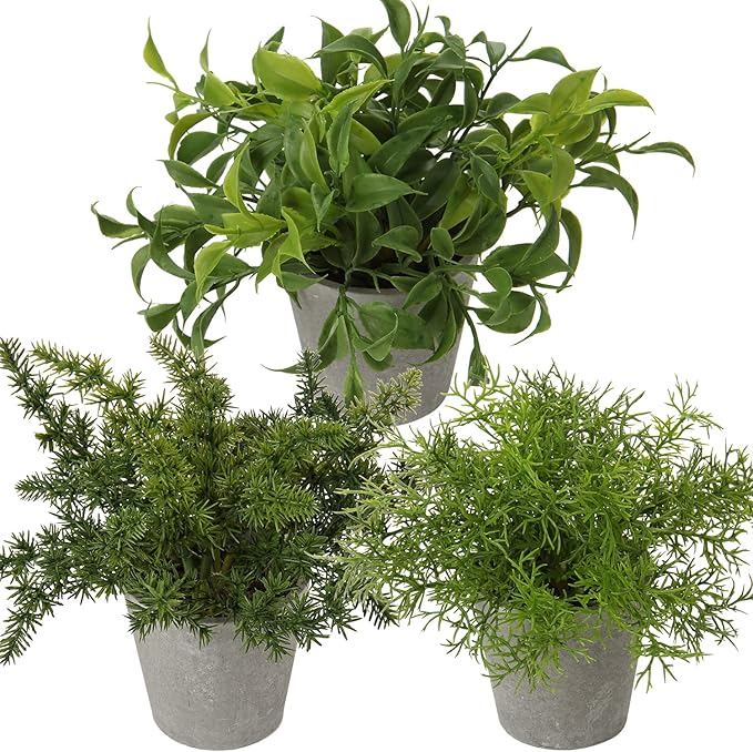 Briful 3PCS Fake Plants Potted Artificial Plants Greenery Faux Fern Eucalyptus Décor Plant for Indoor Home Office Bathroom Harmhouse Decoration