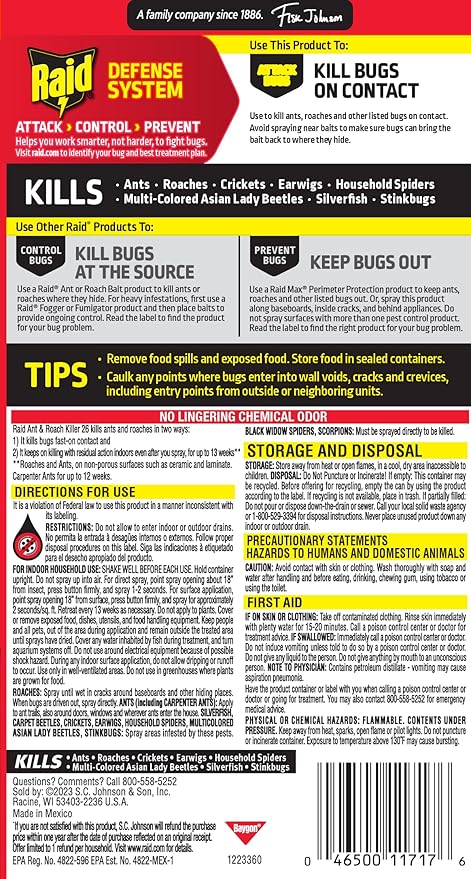 Raid Ant and Roach Killer, Fragrance Free, 17.5 OZ