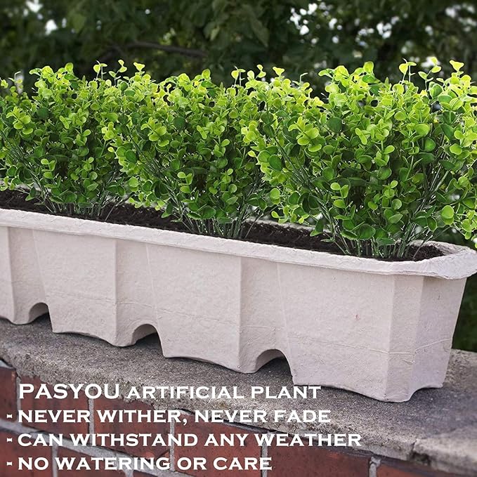 Artificial Shrubs, PASYOU Plastic Plants Eucalyptus Grass Fake Shrub Bushes Greenery Leaves Bush Indoor Outdoor Home Garden Party Verandah Wedding DIY Table Arrangement Decoration Planter Filler 8 Pcs