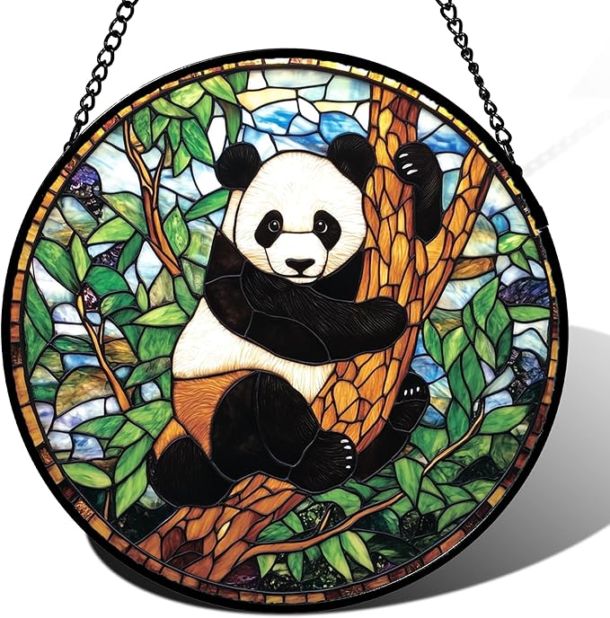 Stained Glass Window Hanging - Cute Panda Suncatcher for Doors Garden Patio Sun Catchers Decor Christmas Mother's Day Birthday Teenager Gifts for Women Men Mom Nana Friend 15 in