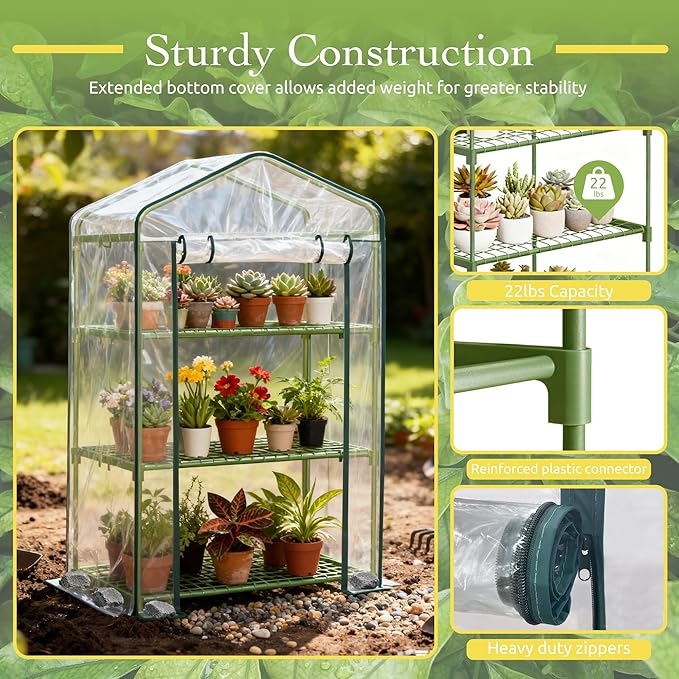 Mini Greenhouse for Outdoor Indoor, 3 Tier Shelves Small Green House for Winter, Portable Greenhouses with PE-Coated Metal Frame Heavy Duty PVC Cover, Plant Rack Stand House 2.3x1.6x4.2ft