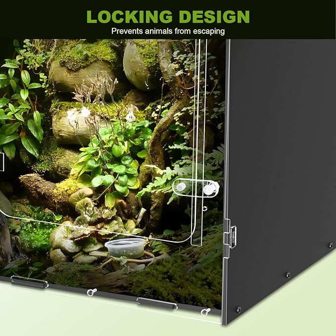 5-Sided Blackout Reptile Tank Enclosure, 16×16×24 inch Crested Gecko Tank Enclosure, Front Opening Reptile Enclosure with Mesh Top for Crested Geckos Small Lizards Tree Frogs & Arboreal Pets