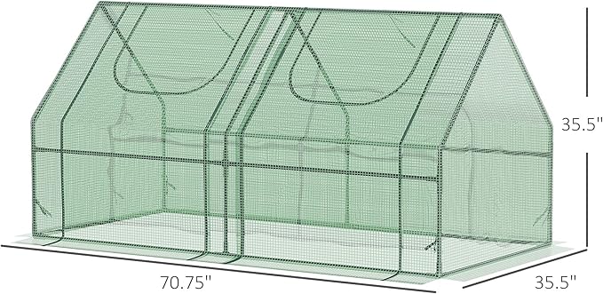 Outsunny 6' x 3' x 3' Portable Greenhouse, Garden Green House with 2 PE/Plastic Covers, Steel Frame and 2 Roll Up Windows, Green