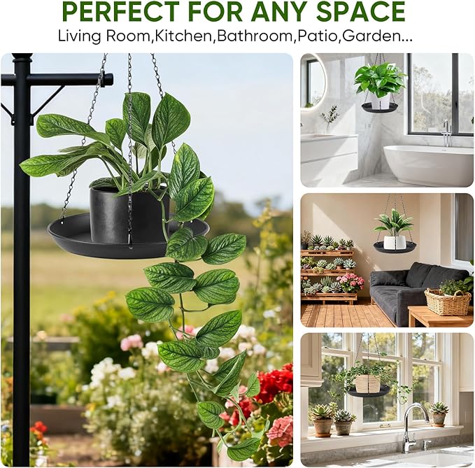gajavo Plant Hanger Indoor Outdoor, 2-Pack Black Metal Hanging Plant Shelf & Window Planter Basket with 9.8/11.8 Inch Trays - Heavy Duty Plant
