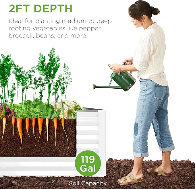 Best Choice Products 4x2x2ft Outdoor Metal Raised Garden Bed, Deep Root Planter Box for Vegetables, Flowers, Herbs w/ 119 Gallon Capacity - White