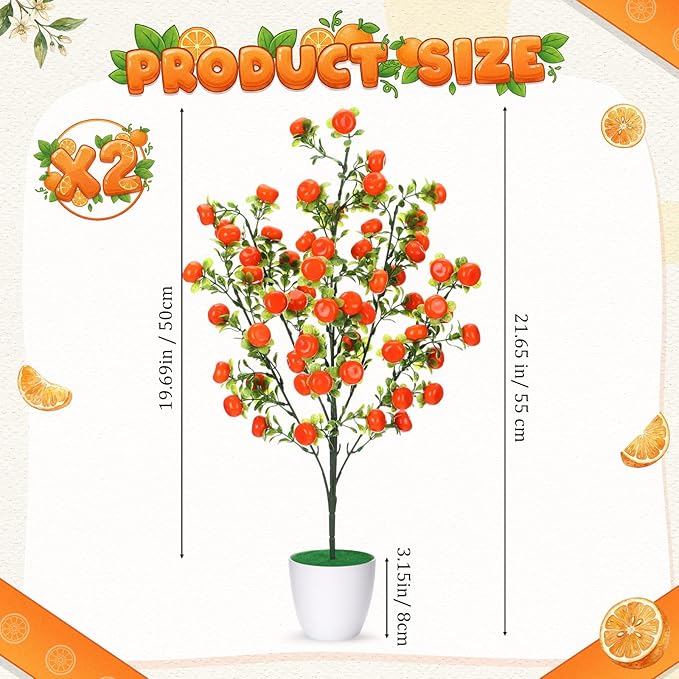 2 Pack Artificial Orange Potted Plants 21.65 Inches Fake Orange Tree Simulation Realistic Fruit Plant with Pot Faux Tree Indoor Decoration for Home Office Living Room Table Desk