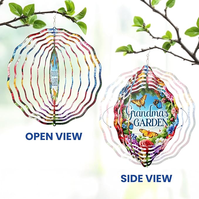 FLAGWIX Gifts for Grandma - Nana's Garden 3D Stainless Steel Metal Wind Spinners 12 in - Gardening Grandma Birthday Gifts for Women Nana Gigi, Grandmother Gift Ideas