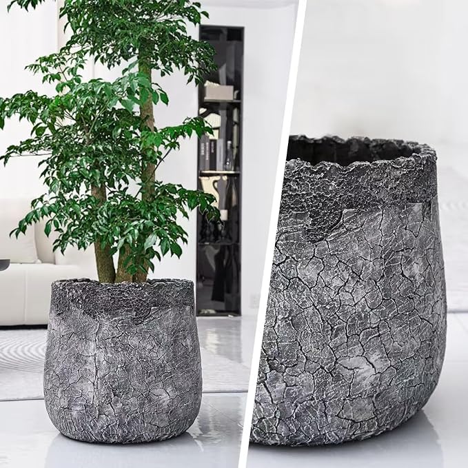 ShangDemonMaster Craft flowerpots 18"+13"+9" Dia Round Concrete Planter Set of 3 Large Outdoor/Indoor Planter Pots Containers with Drainage Holes and Rubber Plug for Home Garden (Dark Gray, Large)