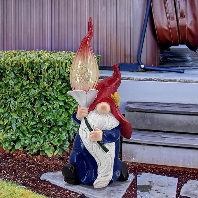 Generic Garden Gnome Statues Solar Outdoor Decor Hold Torch Waterproof LED Lights Gnomes Sculpture for Outside Lawn Patio Yard Ornament, Red