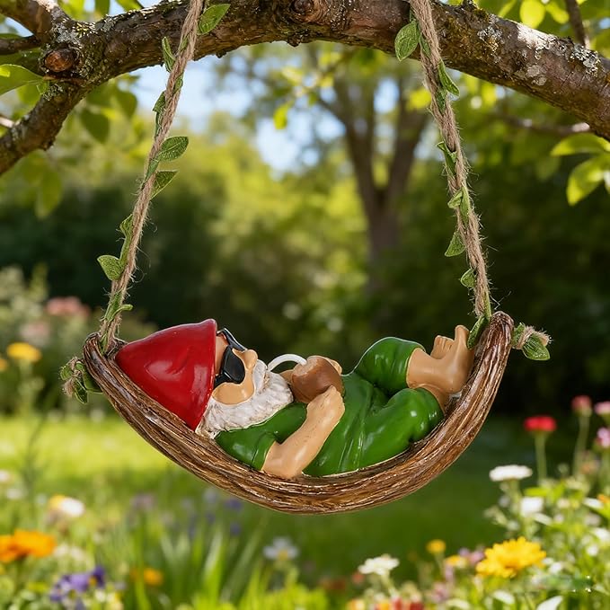 Garden Gnome Outdoor Statues – Resin Yard Gnomes Decorations for Patio, Porch, Trees, Backyard, Funny Garden Figurines for Yard Tree Trunk Decor, Novelty Garden Gift
