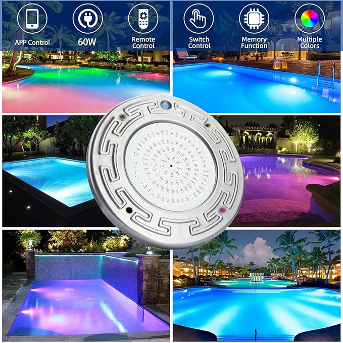 Pool Lights for Inground Pool, 20W 6 Inch LED Inground Pool Light with Controller, Remote and APP Control for Wet Niche, Color Changing Underwater Swimming Pool Lights with 100 Foot Cord