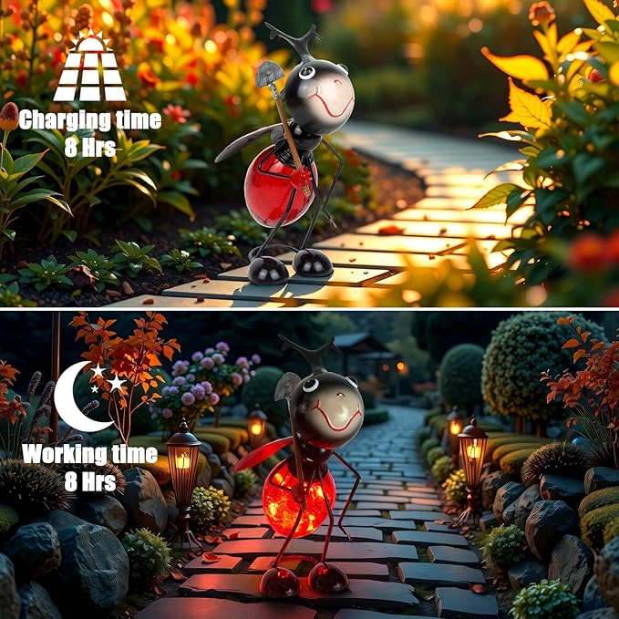 PaLuQiYa Solar Garden Statue Ladybug Decor,Outdoor Decorative Tabletop Lanterns,Outdoor Ladybug Figurines Decorations for Patio Yard Lawn Ornaments,Birthday Gifts for Mom Women Grandma