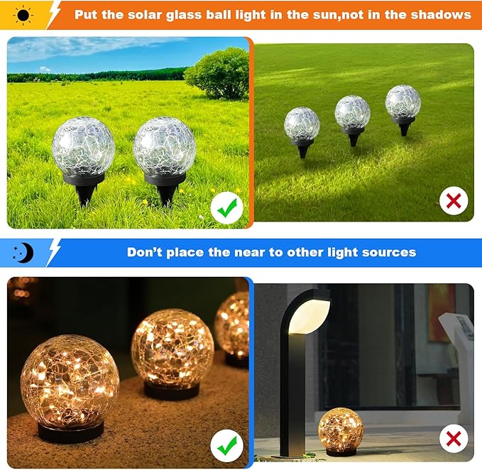 MLKNK Solar Globe Lights Outdoor Waterproof-Solar Balls-Solar Garden Lights-Orbs for Outside 2 Pack Cracked Glass Ball for Lawn Patio Yard Backyard Decorations