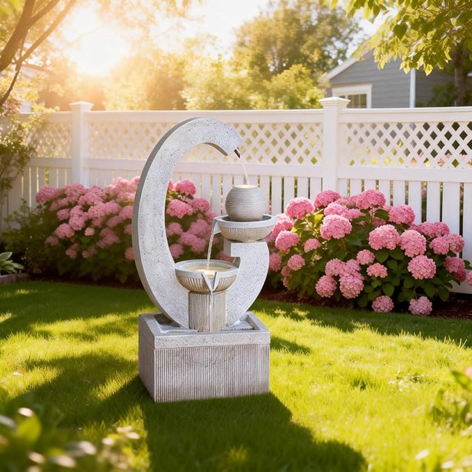 31'' H Outdoor Garden Fountains with Led Light Contemporary Design, Perfect for Garden, courtyards, Landscaping, Patio, Balconies, and lawns