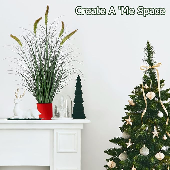 Ttranewsoo Green Onions Fake Plants,Artificial Plants Indoor, Fake Grass Decor Green Plant Fake Outdoor Flowers Fake Succulents,Artificial Tall Grass Plants with Pots House Decorative(36“ 1 Pack)
