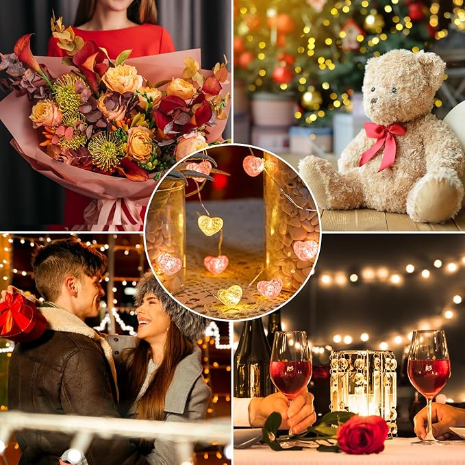 Valentine's Day Heart String Lights - 10.5 ft 30 LED Battery Operated Fairy String Lights withTimer and for Romantic Proposal Indoor DIY Bedroom Wedding Decor Gift (Pink White)