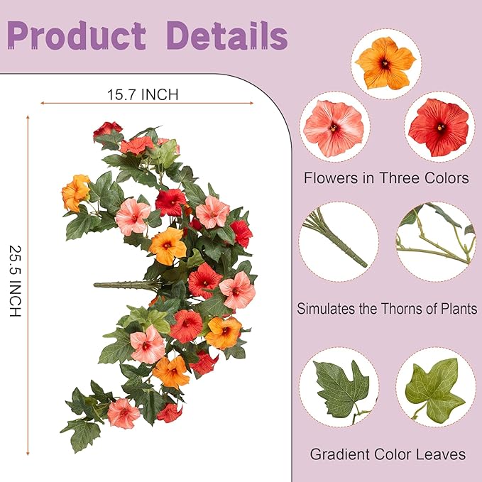 Artificial Fake Flowers for Outdoor Spring Decoration, 2PCS Faux Silk Petunias No Fade UV Resistant Flowers for Outside Garden Porch Yard Balcony Patio Realistic Indoor Decor(Orange)