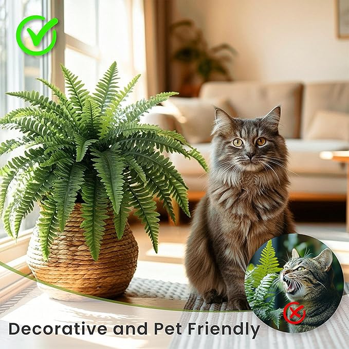 Richeerca Fake Ferns, 35IN Large Fake Bush Plants, 2 Articial Boston Ferns with 39 Fronds for Outdoor Hanging Planter Garden Porch Entrance Home Decor