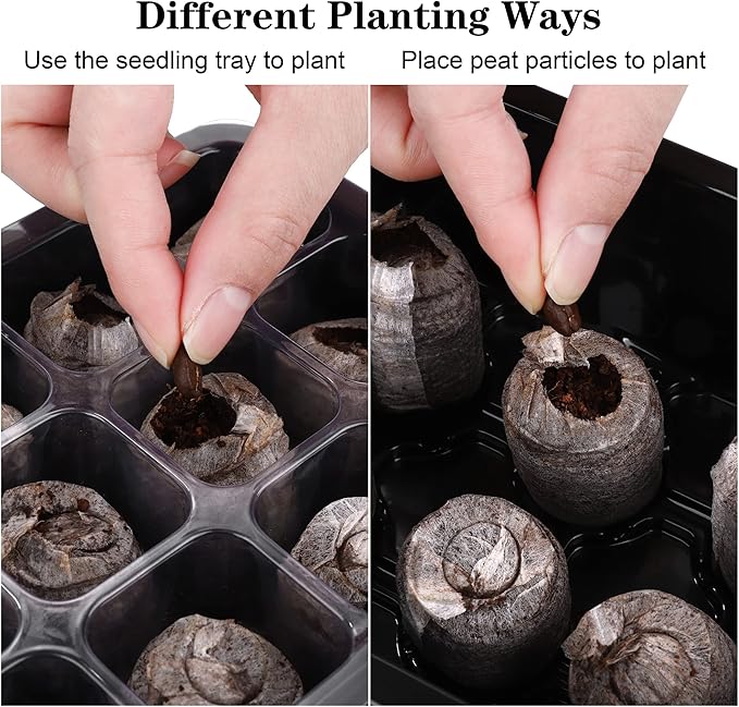 6 Pack 12-Cells Seed Starter Tray Kit with Humidity Dome and Base, Germination Tray Including Peat Pellets, Plant Labels, Tool, Plastic Plant Seedling Starter Trays for Indoor Outdoor, Black