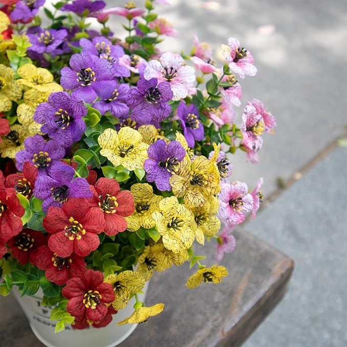 BCBLF Faux Flowers for Outdoor Planters, Artificial Flowers for Outdoors, 12 Bundles Outdoor Flowers Uv Resistant, Artificial Flowers for Decoration, Silk Faux Spring Flowers for Outside, Mixed Color