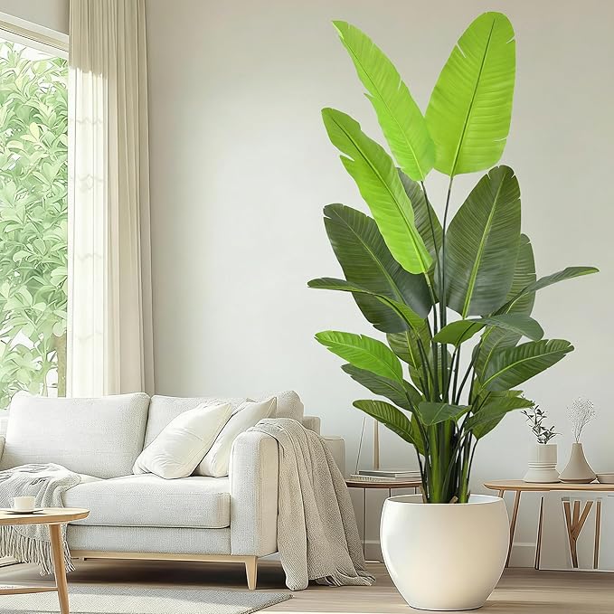 Bird of Paradise Plant Artificial 7FT - Tall Faux Plants Indoor with 22 Lifelike Leaves Trunks, 84" Large Fake Tropical Floor Plant for Home Office Living Room Bedroom Indoor Decor