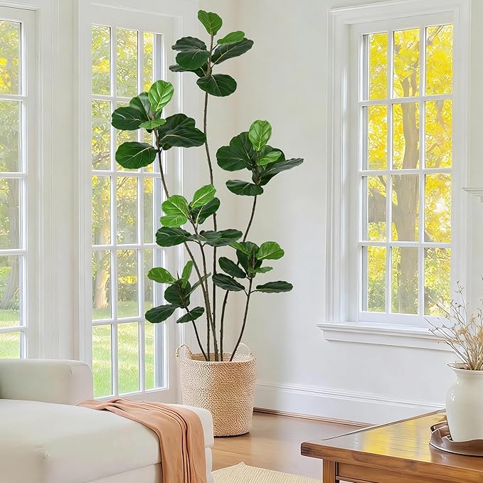 Artificial Fiddle Leaf Fig Tree 6FT- Tall Faux Tree with 40 Lifelike Leaves, 6 Heads, 72" Large Ficus Lyrata Fake Potted Plant for Home Office Living Room Corner Porch Indoor Decor