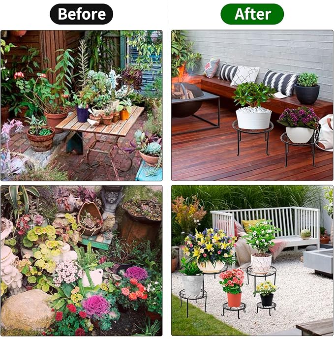 NSYOOMH 5 packs Rustproof Metal Plant Stands for Multiple Plant, Heavy Duty Plants Holder Outdoor Indoor, Round Wrought Iron Flower Planter Pot Stand, Corner Gardening Pumpkin Stand Black