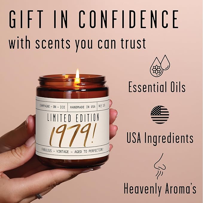 47th Birthday Gifts for Women - 'Limited Edition 1979' Soy Candle, w/Champagne on Ice I 47 Birthday Gift for Her Ideas I 9oz Reusable Jar, 50Hr Burn, Made in USA