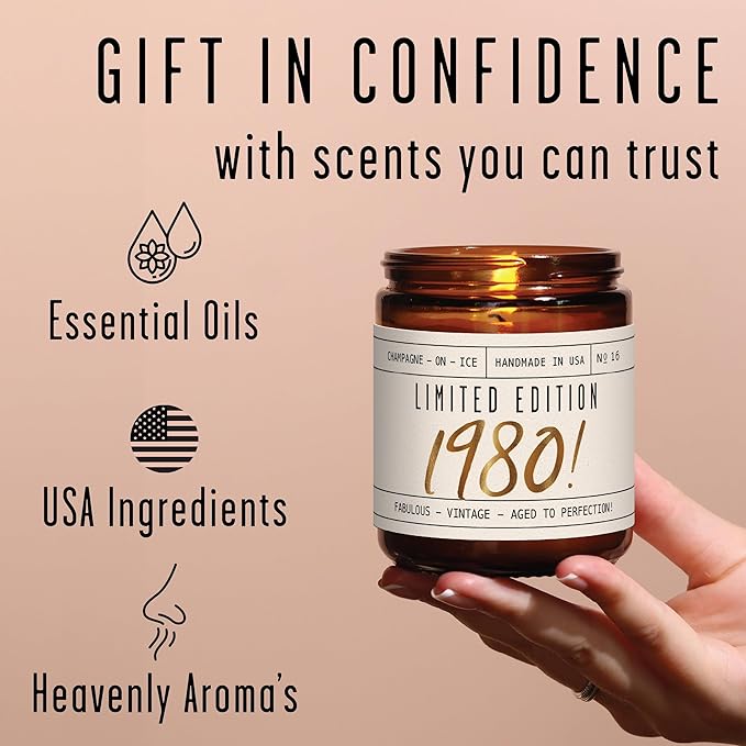 46th Birthday Gifts for Women - 'Limited Edition 1980' Soy Candle, w/Champagne on Ice I 46 Birthday Gift for Her Ideas I 9oz Reusable Jar, 50Hr Burn, Made in USA