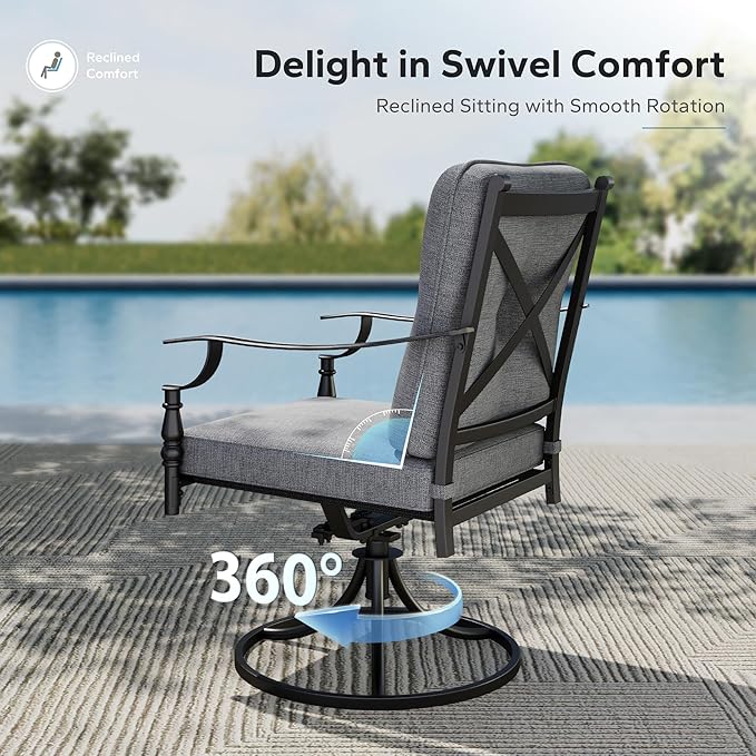 MFSTUDIO Patio Dining Chairs Set of 6, Outdoor Swivel Chairs with Cushions for Lawn Deck Backyard Garden, Metal Frame