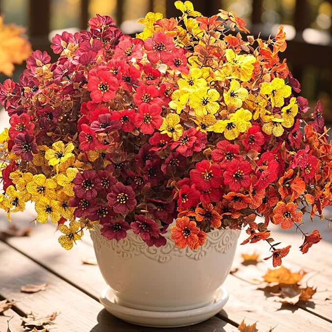 AITISOR 16 Bundles Artificial Fall Flowers Outdoor UV Resistant, Faux Greenery for Hanging Planters & Window Box - No Fade Thanksgiving Christmas Decor, Garden Porch Wedding (Mixed Colors)