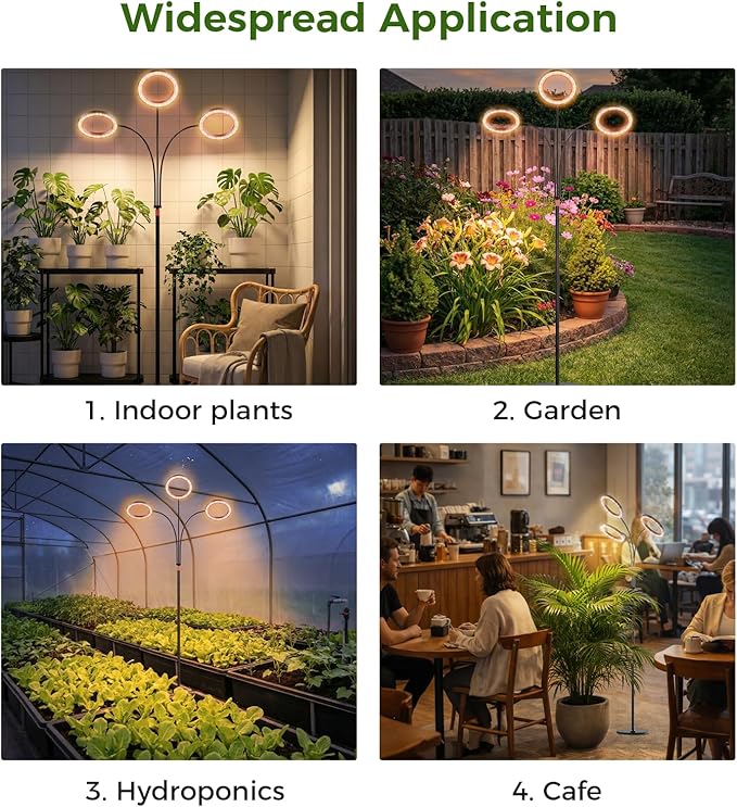 boostool Grow Lights for Indoor Plants, Three Heads 48W 216 Led Full Spectrum Plant Light, 5.5FT Adjustable Height Standing Grow Light 3/9/12H Timer, 10 Dimmable Levels & 3 Lighting Modes