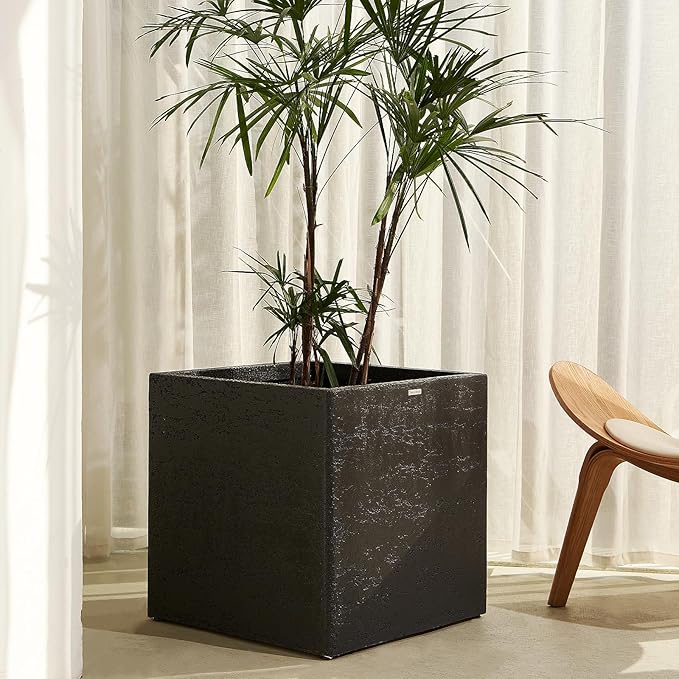 TerraDeco 20 Inch Square Concrete Planter（20Lx20Wx20H，48 Pounds）,Durable All-Weather Use with Drainage Holes,Large Square Planter for Outdoor Indoor Plants