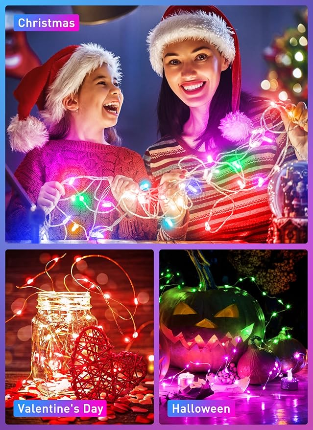 Minetom Fairy Lights Color Changing - 33FT 100 LED String Light with Remote, 16 Single Colors & 6 Holiday Colors,12 Modes, USB Fairy Lights for Bedroom, Easter Light for Indoor Classroom Christmas