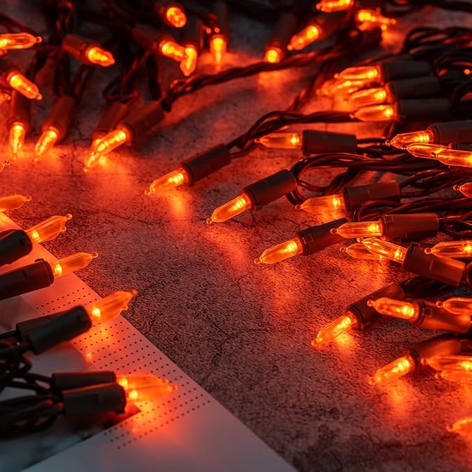 YULETIME 200 Orange LED Christmas Lights with Brown Wire, Pack of 2 Strands 33 Feet 100 Lights UL Certified Holiday String Light Set