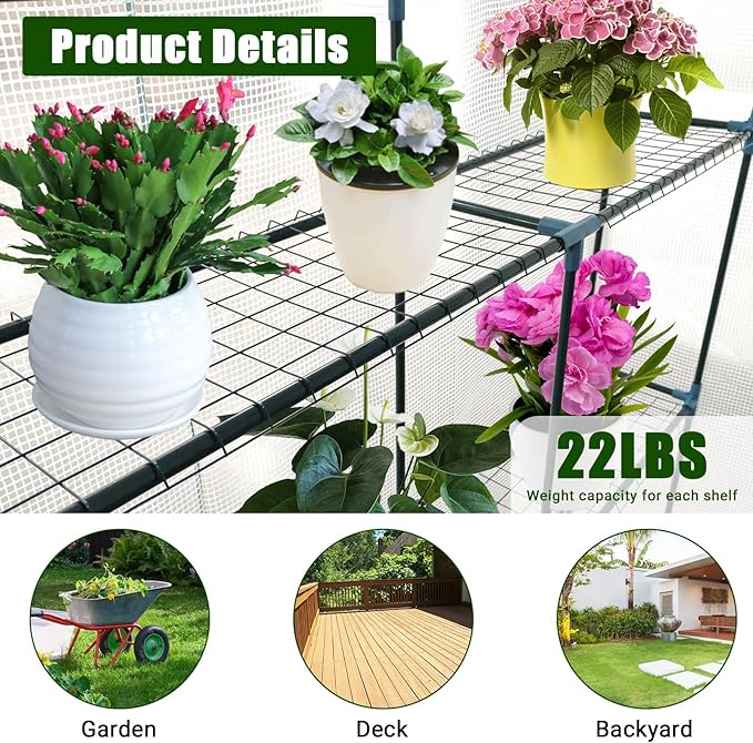 Walk-in Greenhouse for Outdoors, Small Green House Outdoor with 3-Tier Shelves, Roll-Up Zippered Door & Mesh Window, All-Season Plant House for Vegetables Herbs Flowers for Patio Backyard Gardening