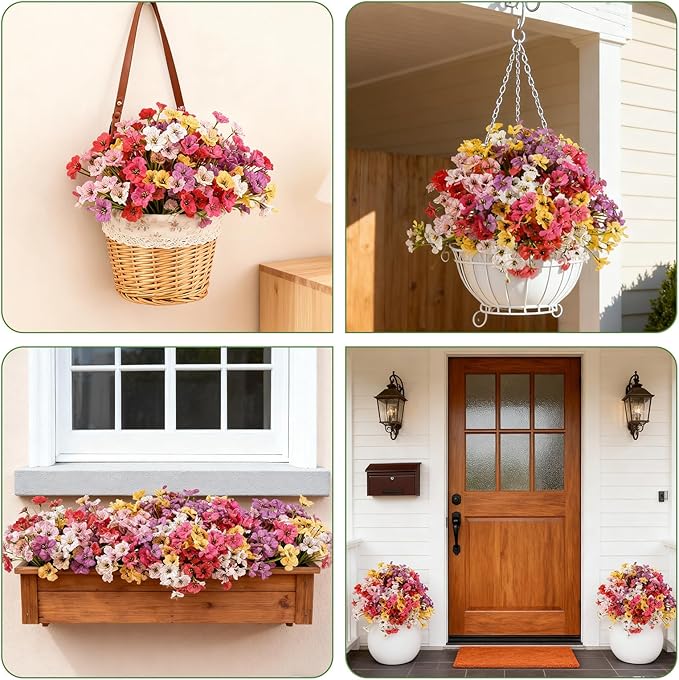 Stymedeca Artificial Flowers for Outdoor Faux Plants for Spring Summer Decoration, UV Resistant Realistic Silk Plastic Fake Flowers Garden Porch Patio Balcony Yard Front Home Decor, 24 Bundles