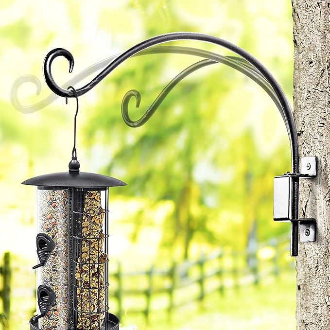 Qiang Ni Plant Hanger Outdoor: 12 Inch Bird Feeder Bracket for Garden Patio Decor - Swivel Adjustable Wall Mount Plant Hook for Hanging Flower Baskets