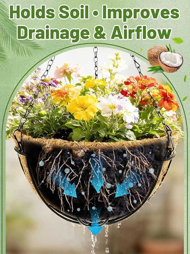 16'' x 160'' Natural Coco Liners for Planters - Coconut Fiber Hanging Basket Liner for Window Box Raised Bed Liner Garden Decoration