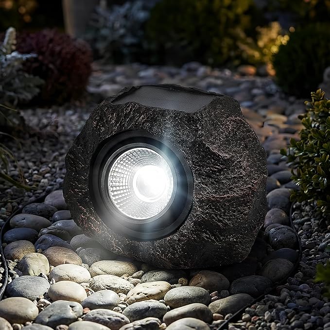 Solar Garden Rock Lights Outdoor - IP65 LED Waterproof Solar Spotlight, Solar Powered Landscape Path Decorative Garden Stone Lights for Pathway, Walkway, Yard, Patio (2 Pack)