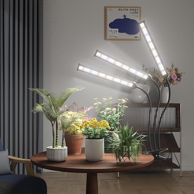 GooingTop Grow Light LED Gooseneck Lamp,Triple-Head Full Spectrum 222 LED Plant Lamp with Red Blue Light Clip-on Desk for Indoor Plants Growing, Auto Timer & Super Bright