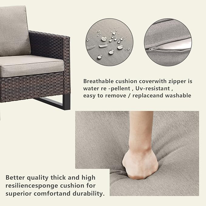 Rilyson Wicker Outdoor Patio Furniture Set - 7 Piece Patio Conversation Set with 4 Swivel Rocker Chairs,2 Rattan Ottoman and 1 Couch for Outside Porch Deck Backyard(Brown/Grey)