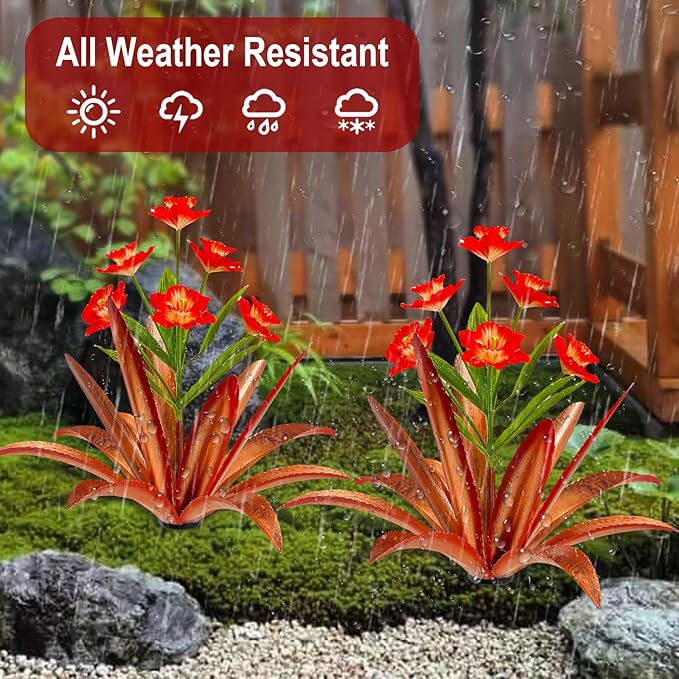 TOMBABY Huge Metal Agave Plants Outdoor Decoration Outdoor Garden Decorated with Flowers Mexican Yard Art Plant Garden Gift (1 Big red)