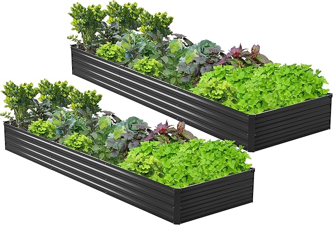 Easllre 2PCS 12x3x1ft Galvanized Raised Garden Bed Kit, Galvanized Planter Raised Garden Boxes Outdoor, Large Metal Raised Garden Beds for Vegetables,Black