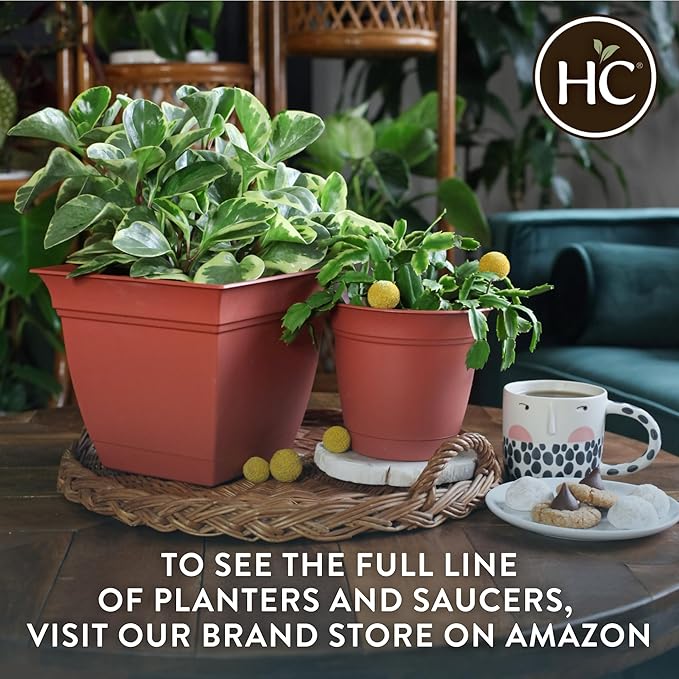 The HC Companies 8 Inch Eclipse Square Planter Pots with Drainage Holes & Attached Saucer, Lightweight UV-Resistant Plastic Indoor Outdoor Planters, 4-Pack Flower Pots for Garden & Home Decor, Rose