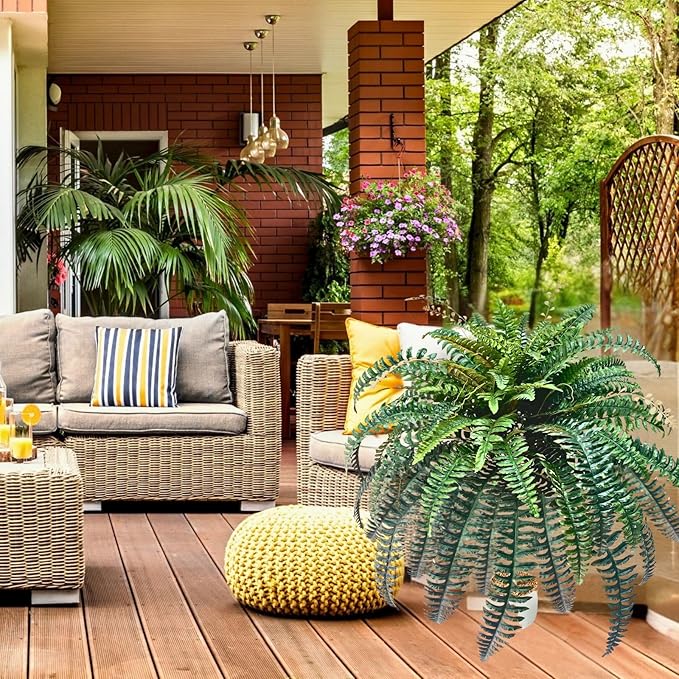 NeosCA 2pack 90 Branches Giant Artificial Boston Ferns for Outdoors Large–UV Resistant Lifelike Faux Fern, Realistic Silk Greenery Plants Large Office, Home Decor,48 Inch Fake Fern Leaf Green.No Base