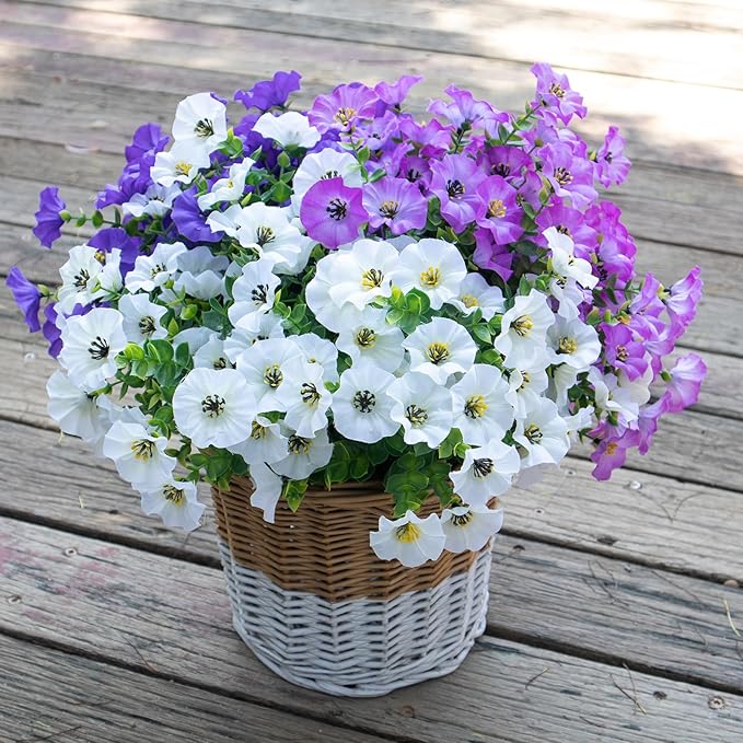 VDVST Artificial Flowers for Outdoors,UV Resistant Artificial Outdoor Flowers,Not-Fading Faux Flowers for Outdoor Planters for Front Door Porch Yard Patio Garden Home Decor,12 Bundles Mix 3 Colors
